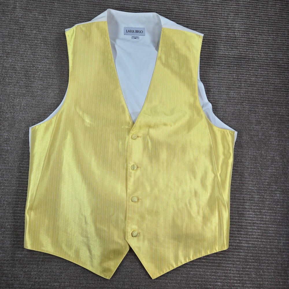 Larr Brio Mens Medium Yellow Pinstripe Adjustable Back Formal Tuxedo Vest